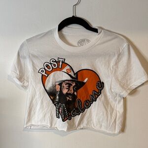 White Graphic Crop Top with Orange Heart